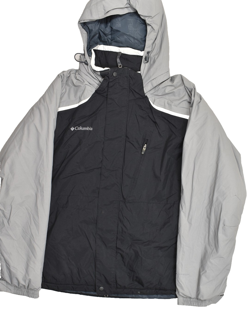 Columbia Sportswear Mens XXL Gray Black Hooded Winter Jacket SM4057 Nylon Fleece